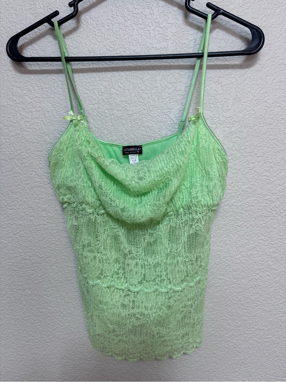 Cosabella Mesh Lace Spaghetti Strap Tank Women’s L Lime Green